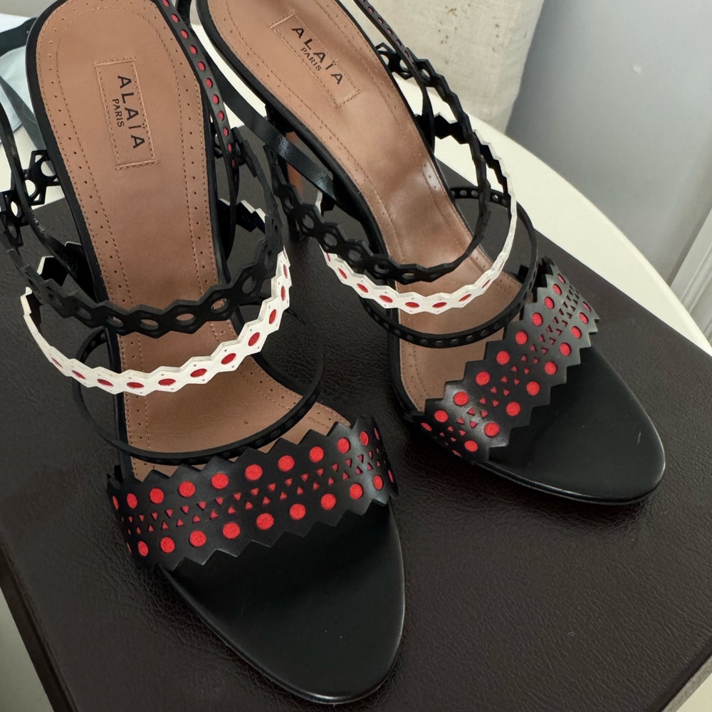 Alaia Black and Red Heeled Sandals